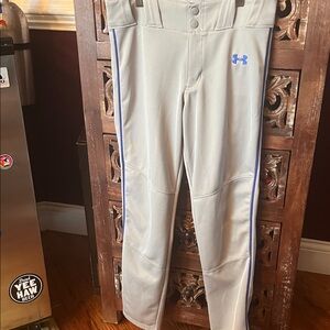 Under Armour Kids Light Gray Baseball Pants with Blue Trim